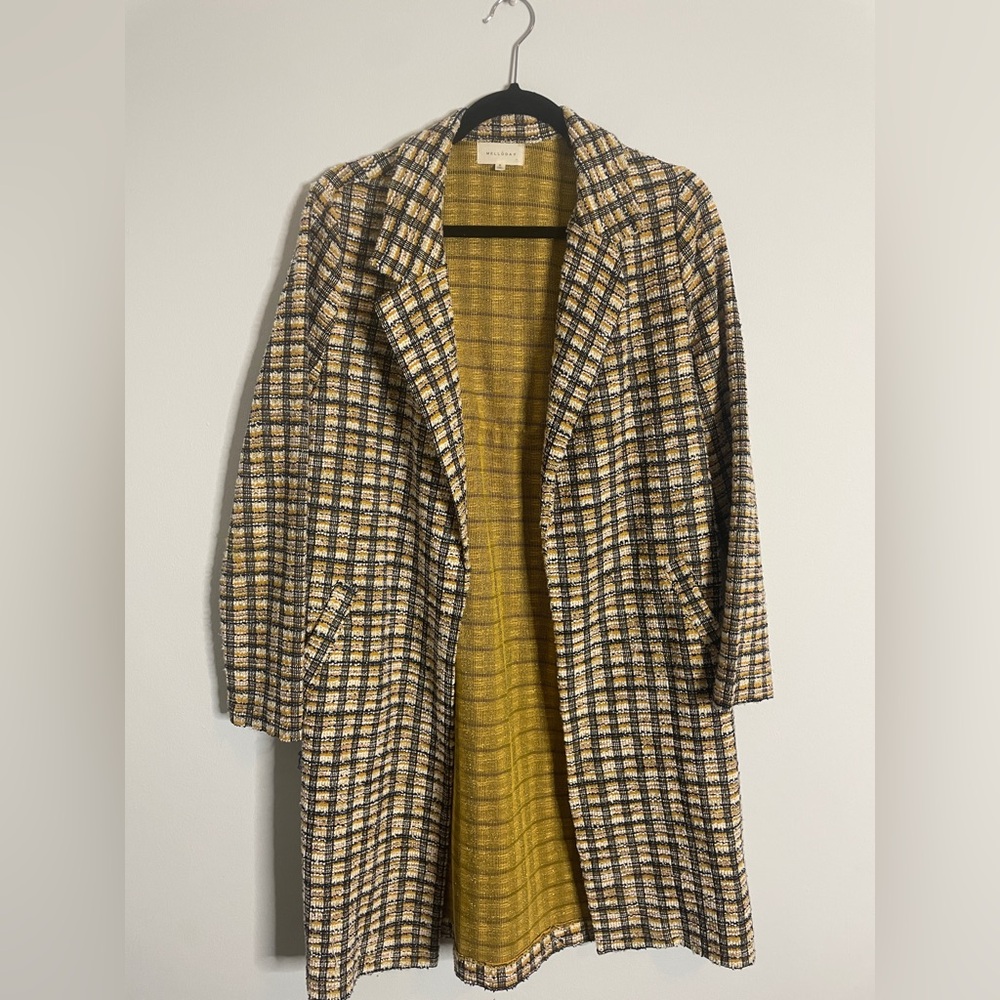 MELLODAY Yellow & Navy Blue Plaid Coat